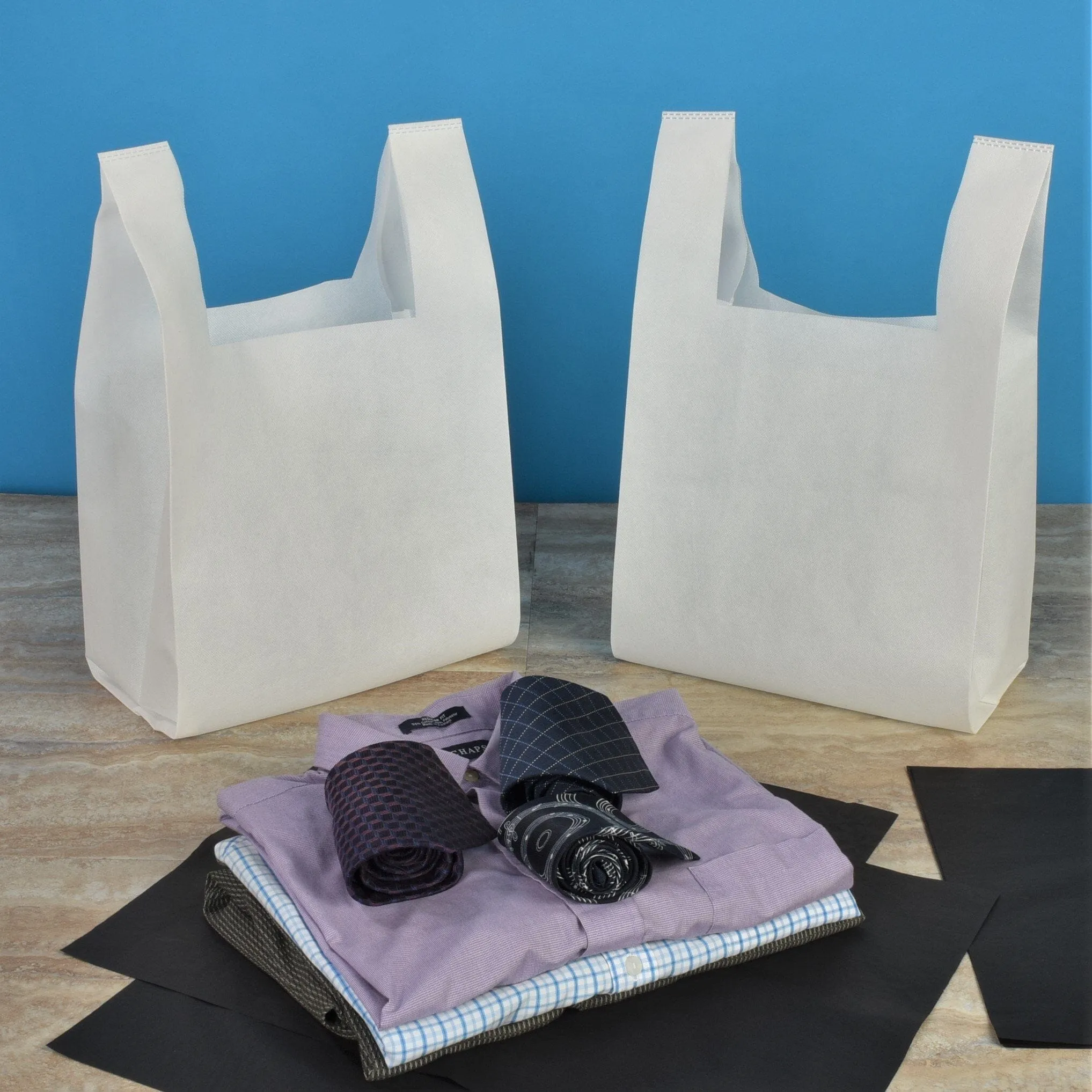 12x7x21 Bulk White Heat Sealed Reusable Fabric T Shirt Bags