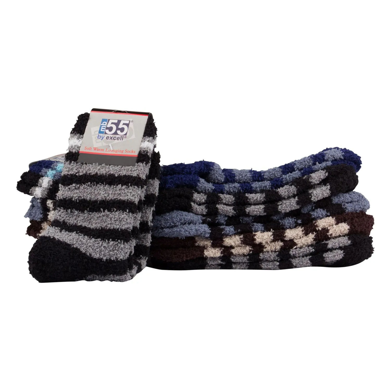 6 Pairs of Women's Fuzzy Soft Slipper Socks with Stripes, Size 9-11