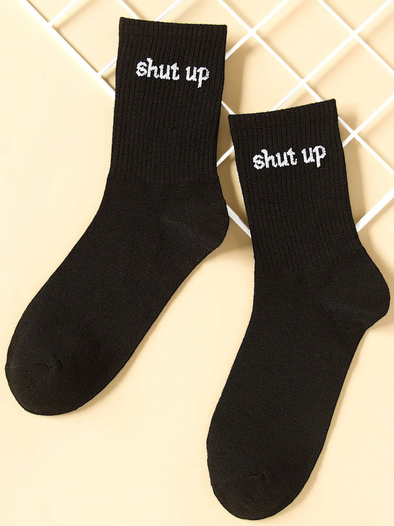 Black Crew Socks Shut Up Typography for Women Fun Socks Funky Socks Novelty