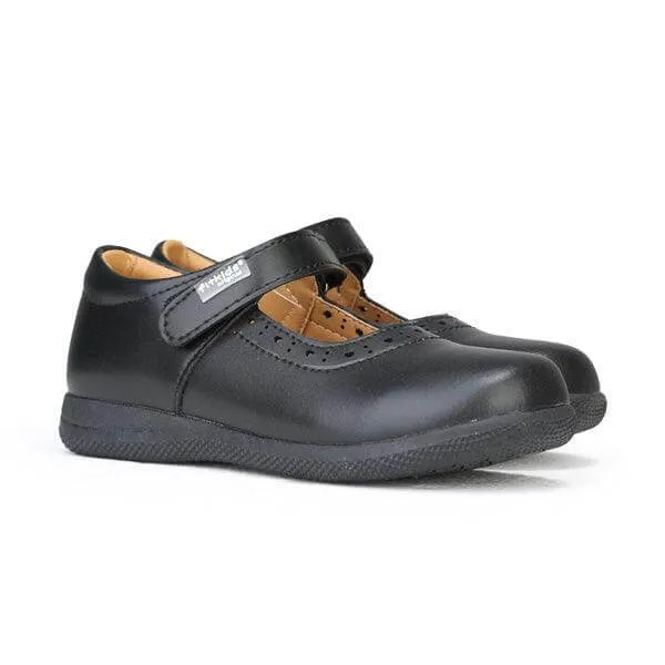 BLACK LEATHER SCHOOL SHOES WITH VELCRO