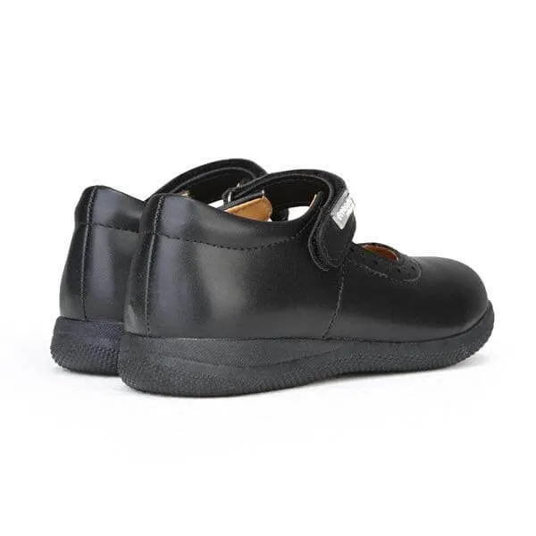 BLACK LEATHER SCHOOL SHOES WITH VELCRO