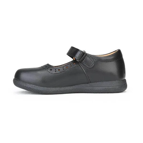 BLACK LEATHER SCHOOL SHOES WITH VELCRO