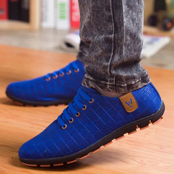 Breathable Mens Casual Low Lace-up Canvas Flat Shoes