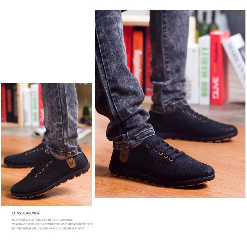 Breathable Mens Casual Low Lace-up Canvas Flat Shoes