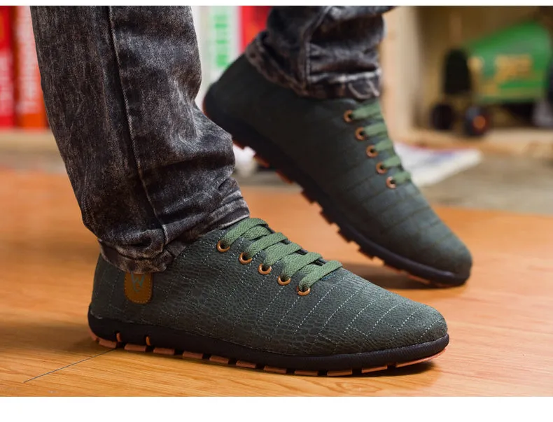 Breathable Mens Casual Low Lace-up Canvas Flat Shoes