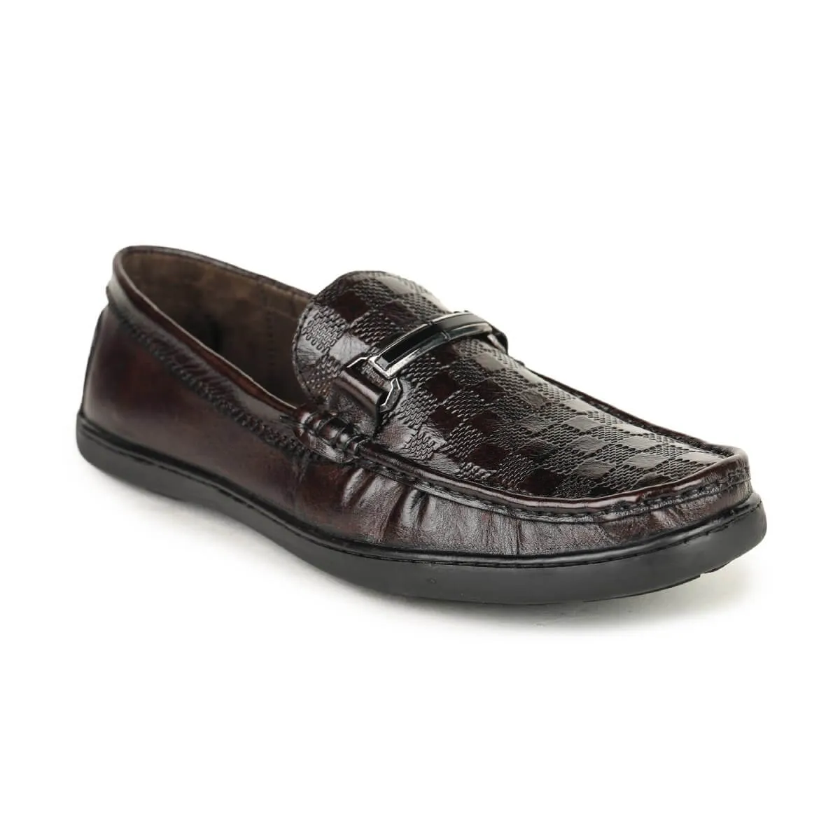 Britmen S-18 Checkbox Pattern Horsebit Loafers For Men