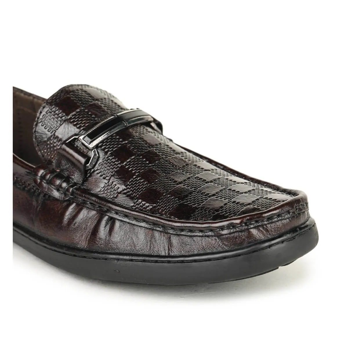 Britmen S-18 Checkbox Pattern Horsebit Loafers For Men