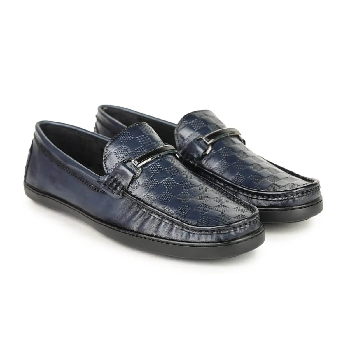 Britmen S-18 Checkbox Pattern Horsebit Loafers For Men