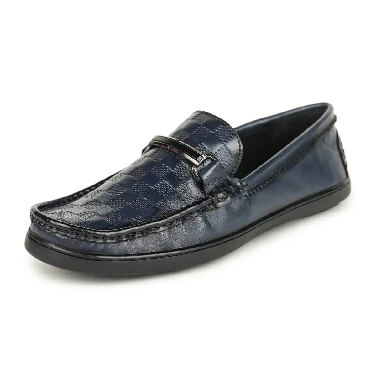 Britmen S-18 Checkbox Pattern Horsebit Loafers For Men