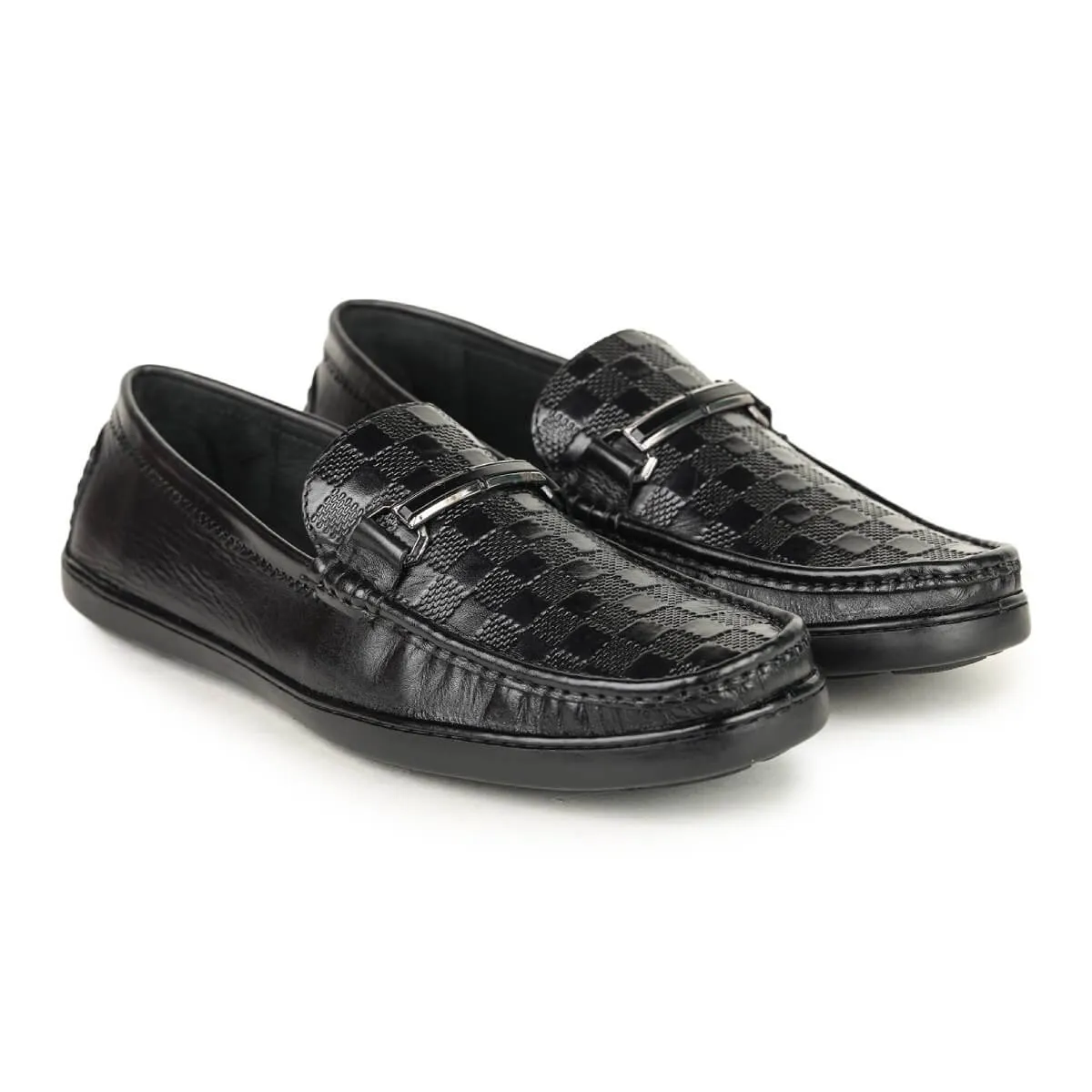 Britmen S-18 Checkbox Pattern Horsebit Loafers For Men