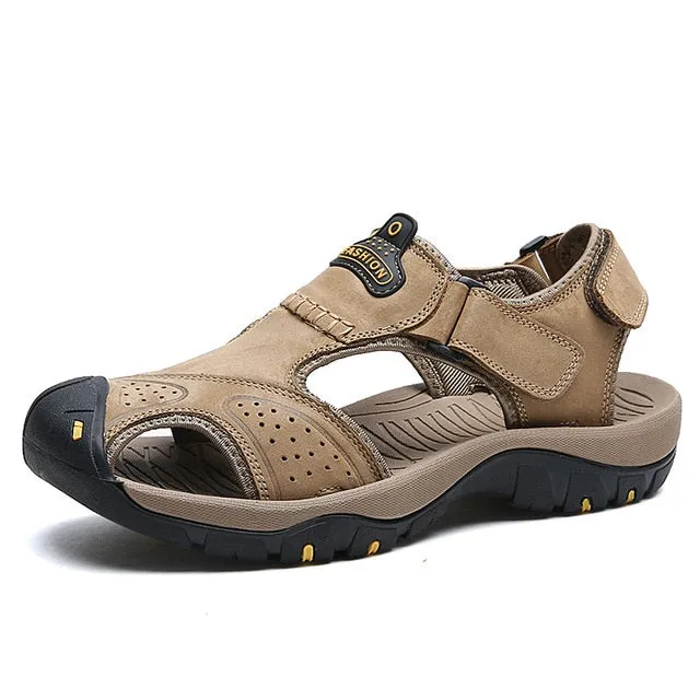 Classic Men's Sandals Summer Soft Sandals Comfortable Men Shoes Genuine Leather Sandals Big Size Soft Outdoor Men Roman Sandals