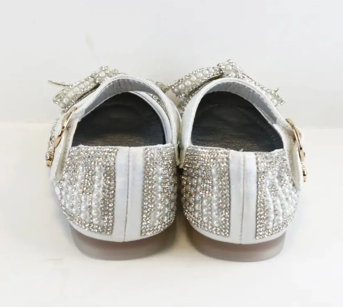 Doe a Dear Pearl & Rhinestone Bow SILVER Girls Dress Shoes