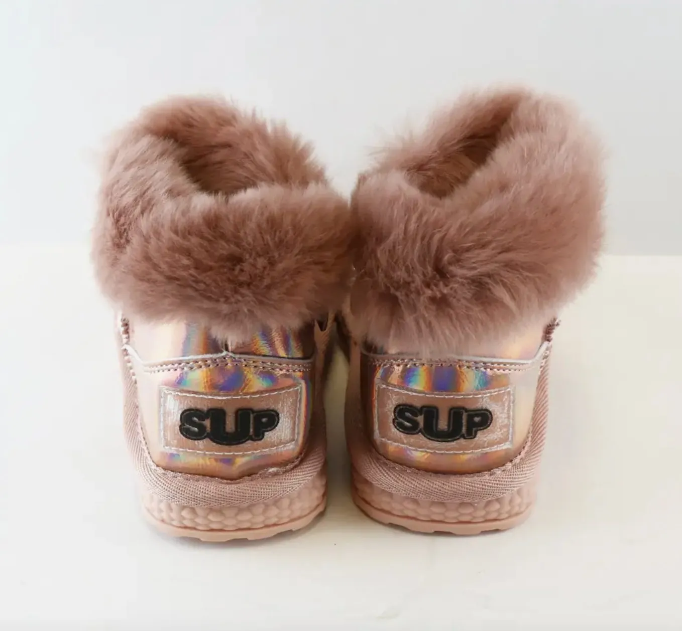 Doe a Dear PINK Rhinestone & Pearl Furry Toddler Girls Boots