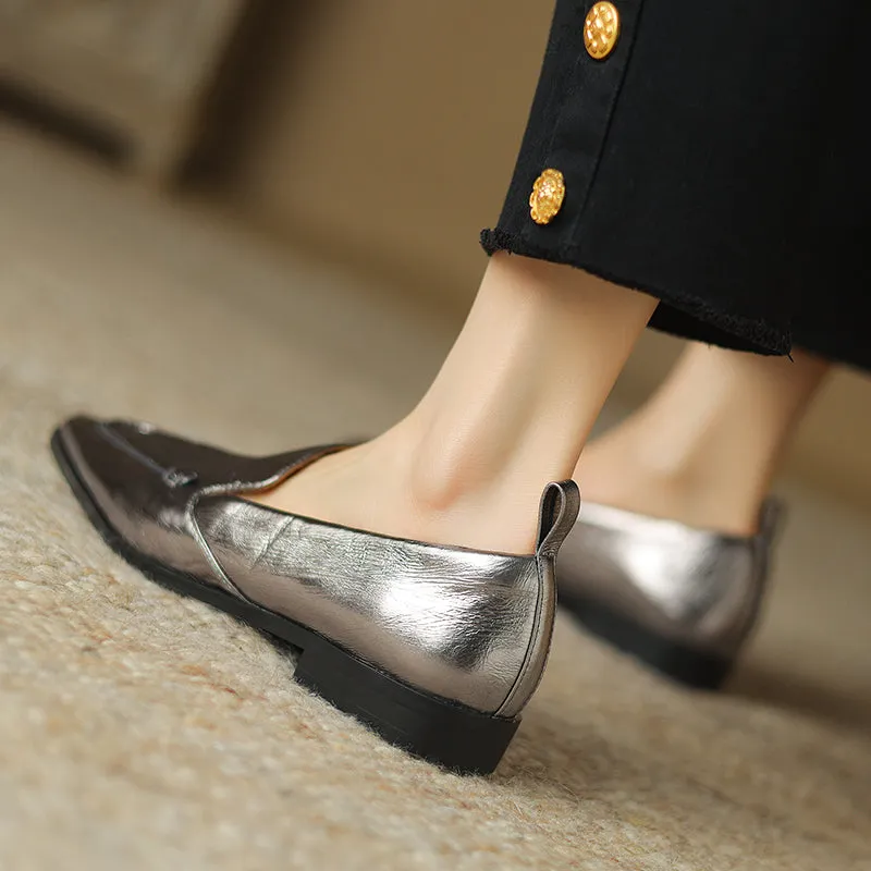 ElegantLux Cow Leather Square Toe Flat Shoes