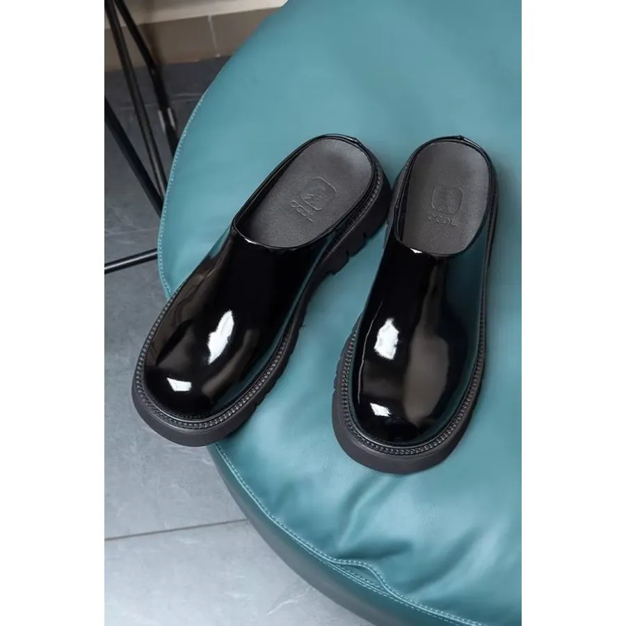 ElegantLux Leather Platform Business Slippers