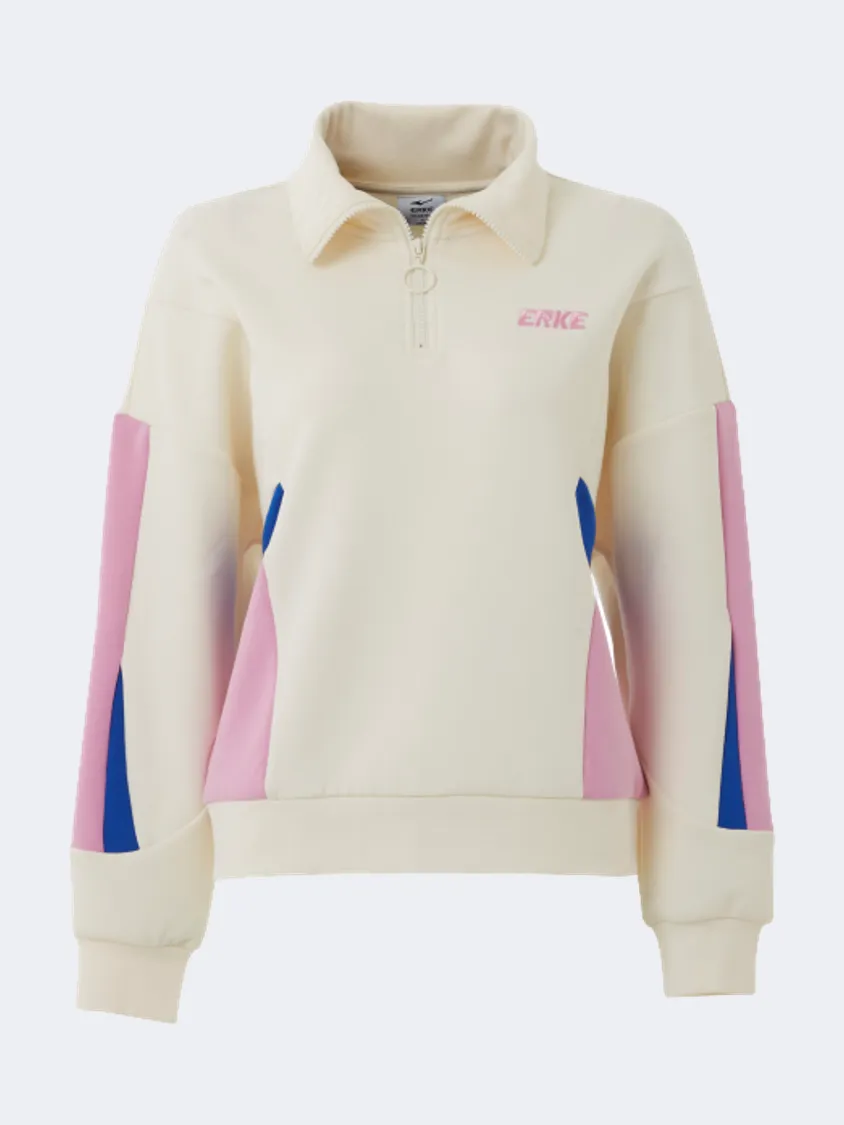 Erke Pullover Women Training Sweatshirt Glacier White