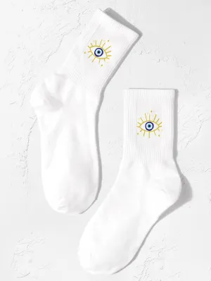 Evil Eye Pattern Crew Socks for Women Fun Socks Funky Socks Novelty Socks