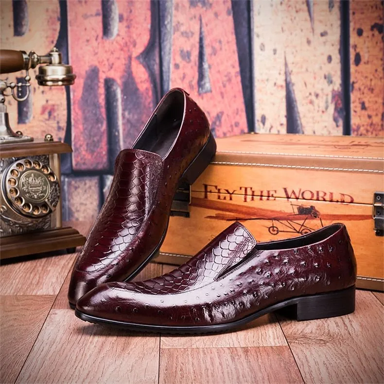 ExoticLuxe Croc Texture Leather Slip-On Oxford Brogues