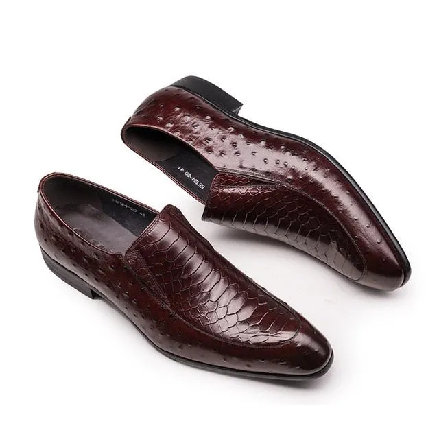 ExoticLuxe Croc Texture Leather Slip-On Oxford Brogues