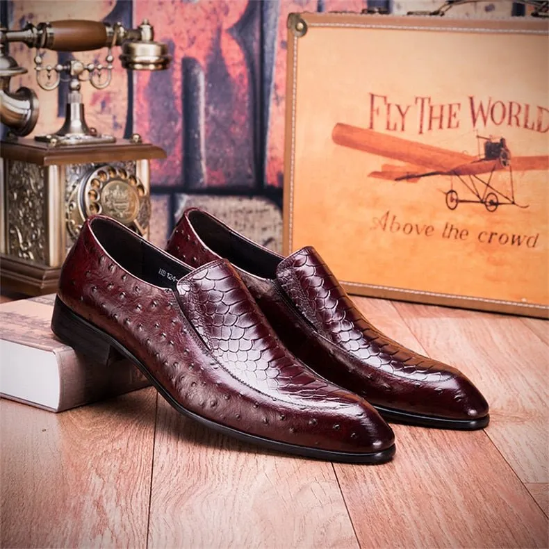 ExoticLuxe Croc Texture Leather Slip-On Oxford Brogues