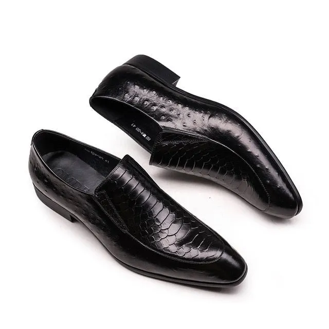 ExoticLuxe Croc Texture Leather Slip-On Oxford Brogues