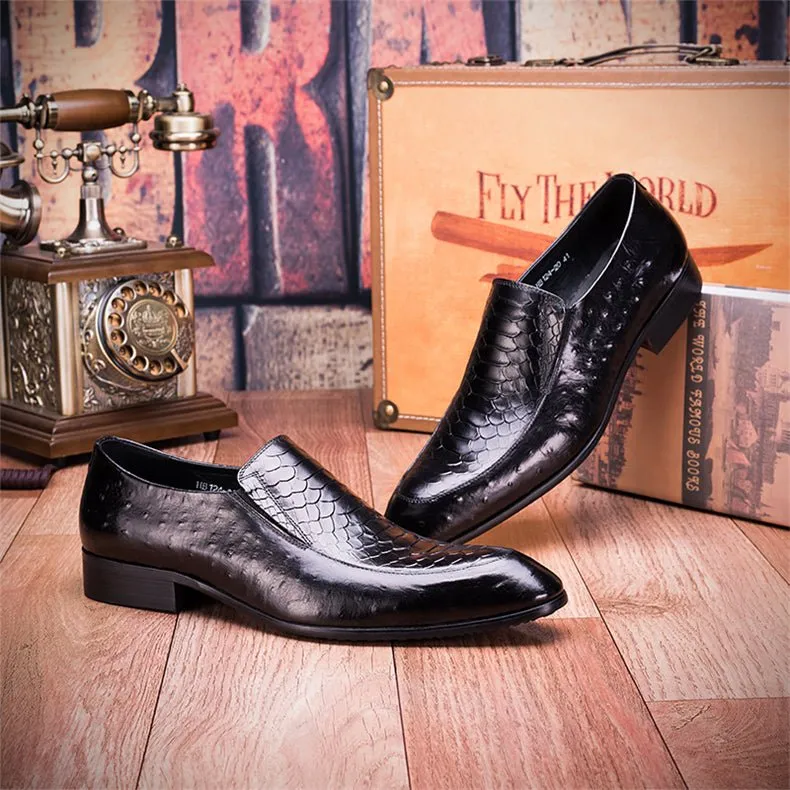 ExoticLuxe Croc Texture Leather Slip-On Oxford Brogues