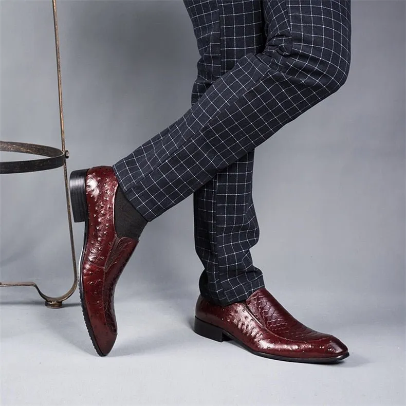 ExoticLuxe Croc Texture Leather Slip-On Oxford Brogues