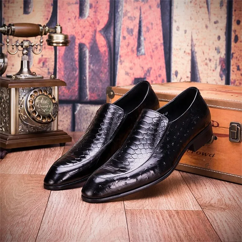 ExoticLuxe Croc Texture Leather Slip-On Oxford Brogues