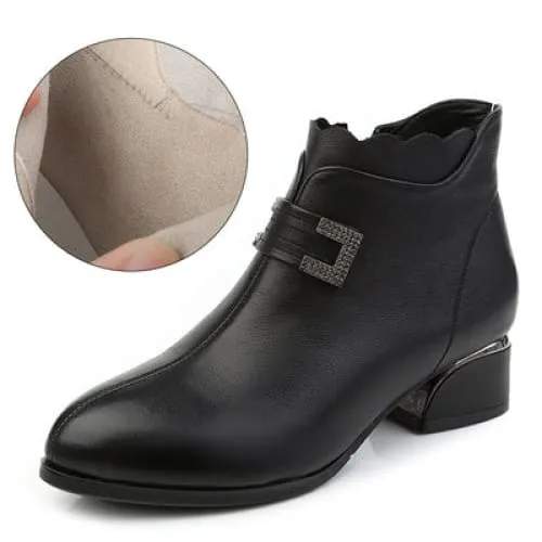 Genuine Leather Thick Heels Women Ankle Boots