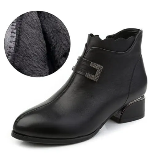 Genuine Leather Thick Heels Women Ankle Boots