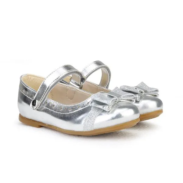 GIRLS SILVER SHINY FORMAL SHOES