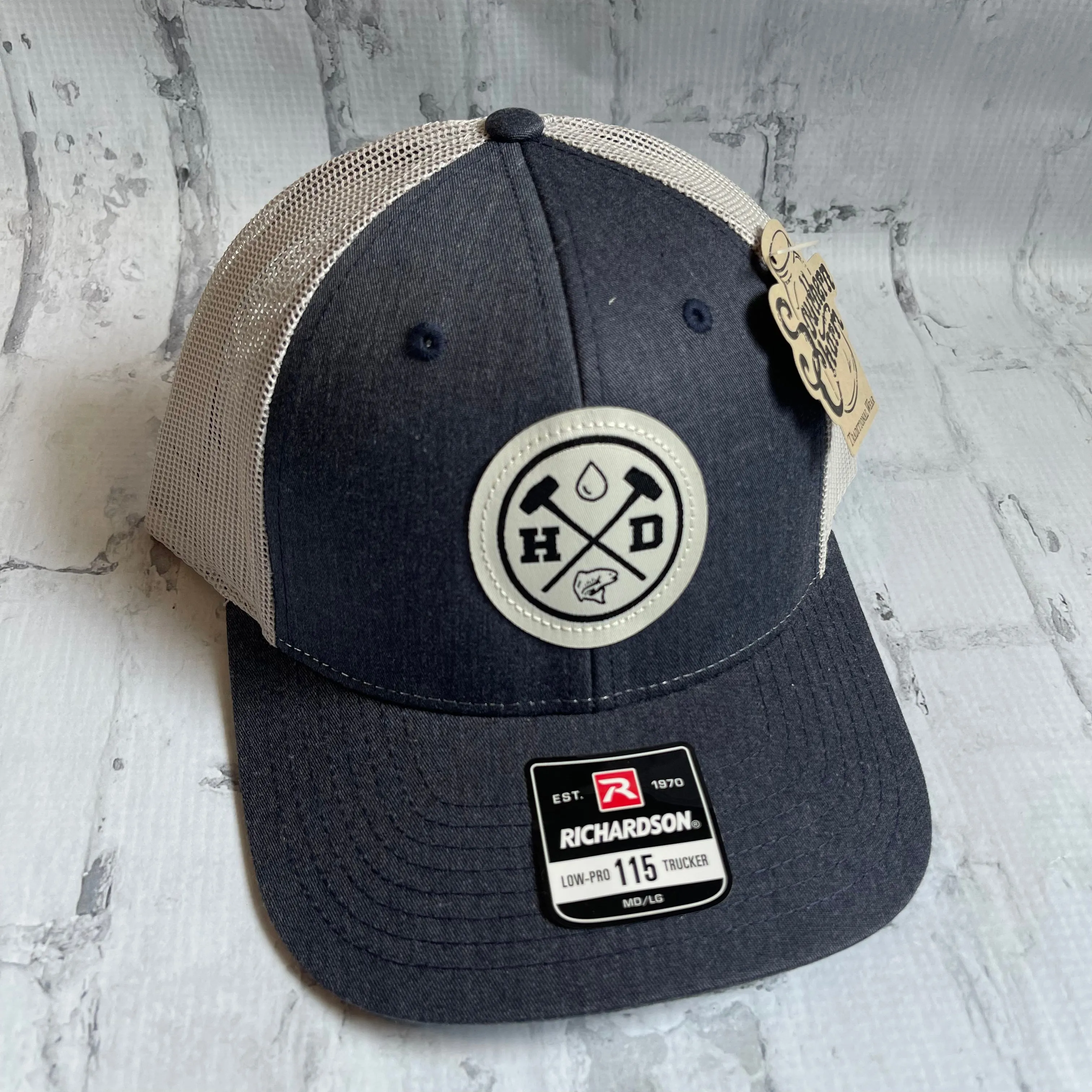 Hammer Down "Cream Water Man" Hat - Navy with Leather Patch