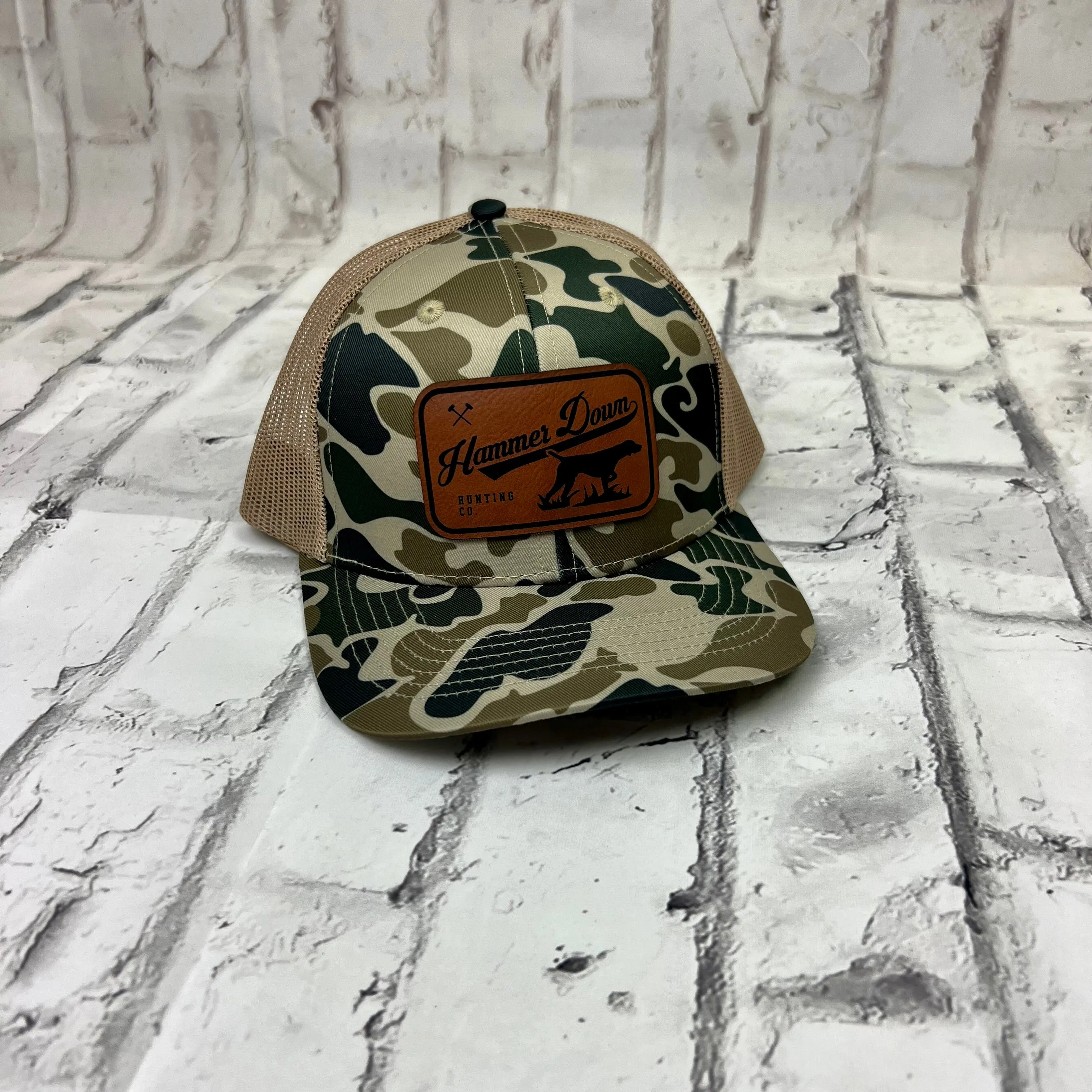 Hammer Down "Hunting Co" Hat - Duck Camo and Tan with Leather Patch