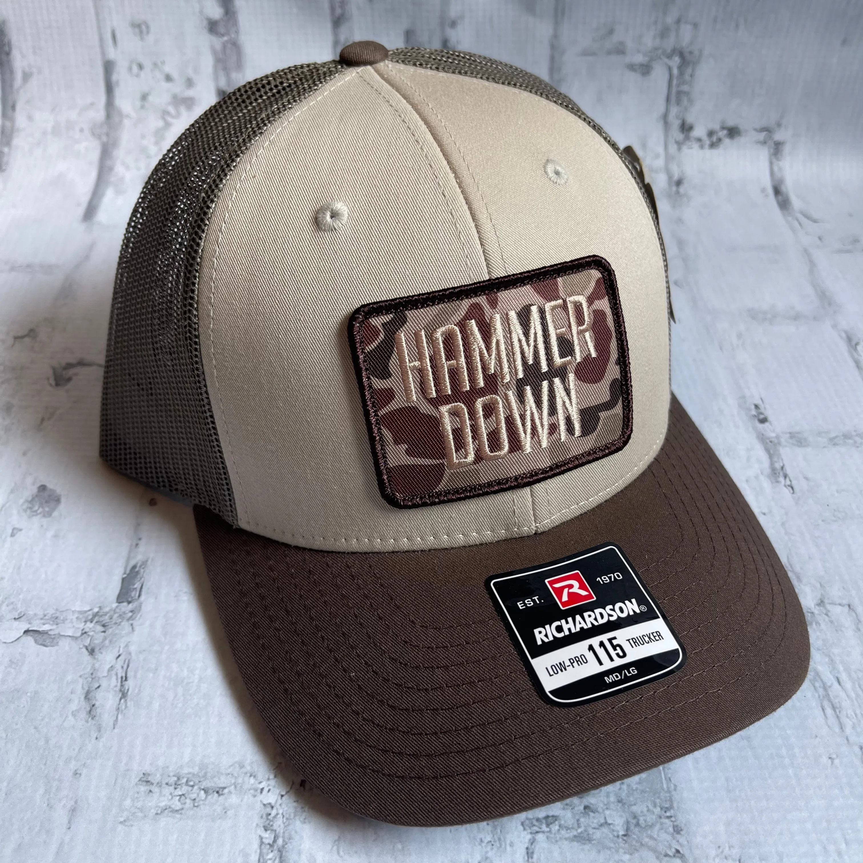 Hammer Down "Simple Brown Duck Camo" Hat - Tan and Brown with Woven Patch