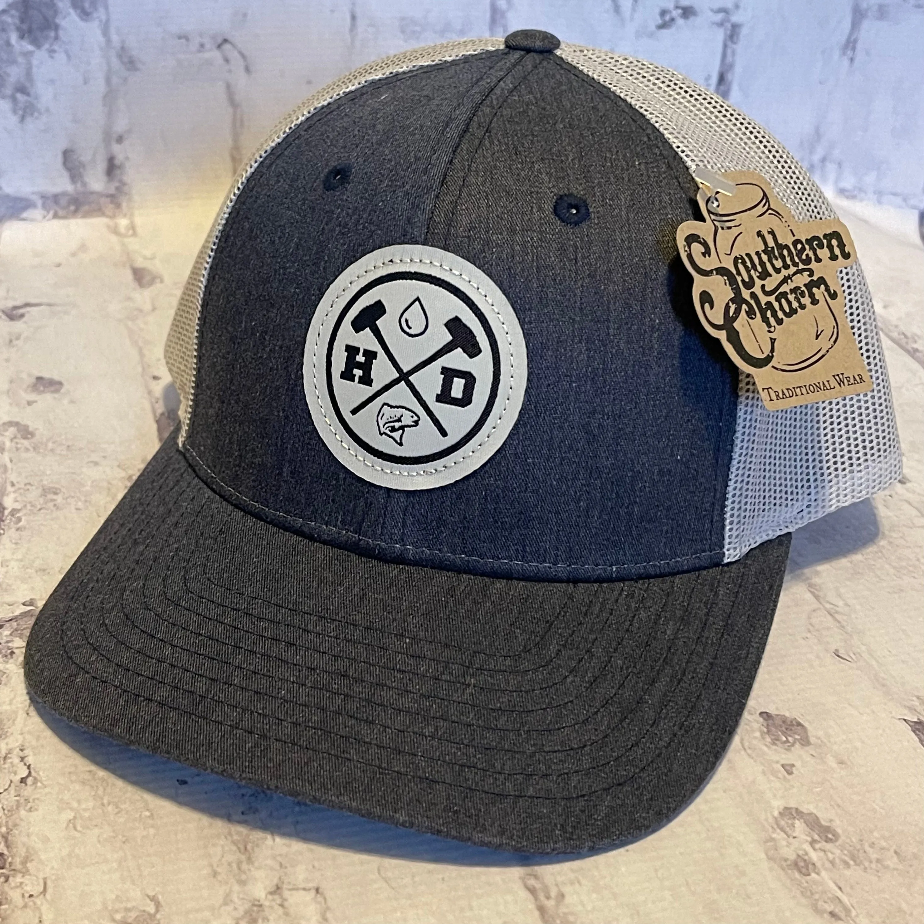 Hammer Down "Waterman" Trucker Hat - Navy/Light Grey with Woven Patch