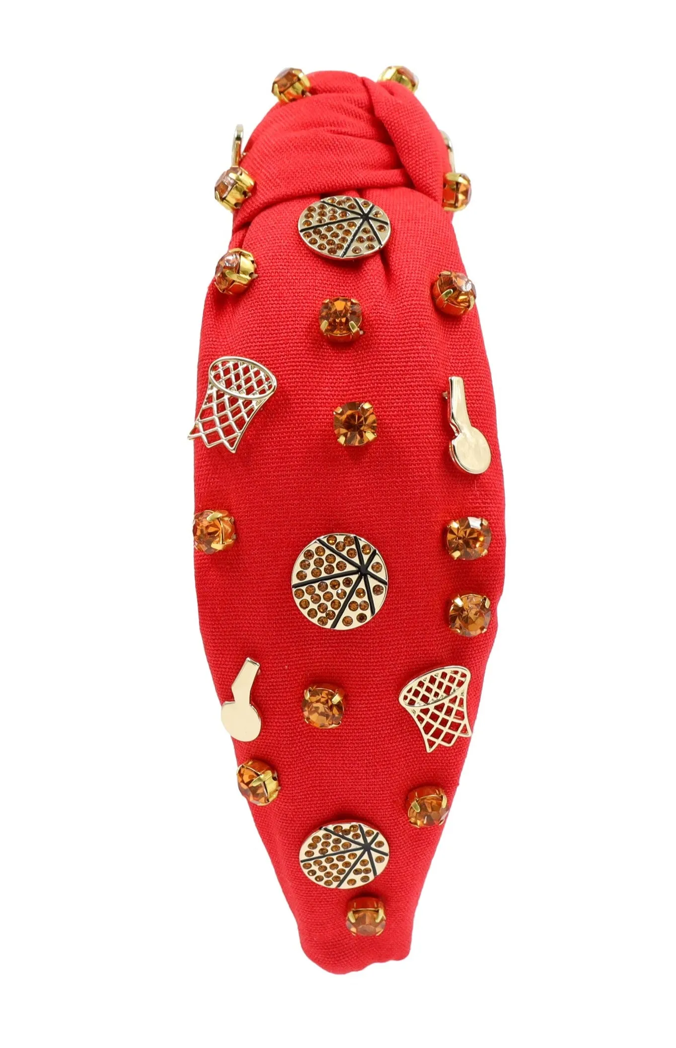 Hand Sewn Red Basketball Jeweled Knot Headband