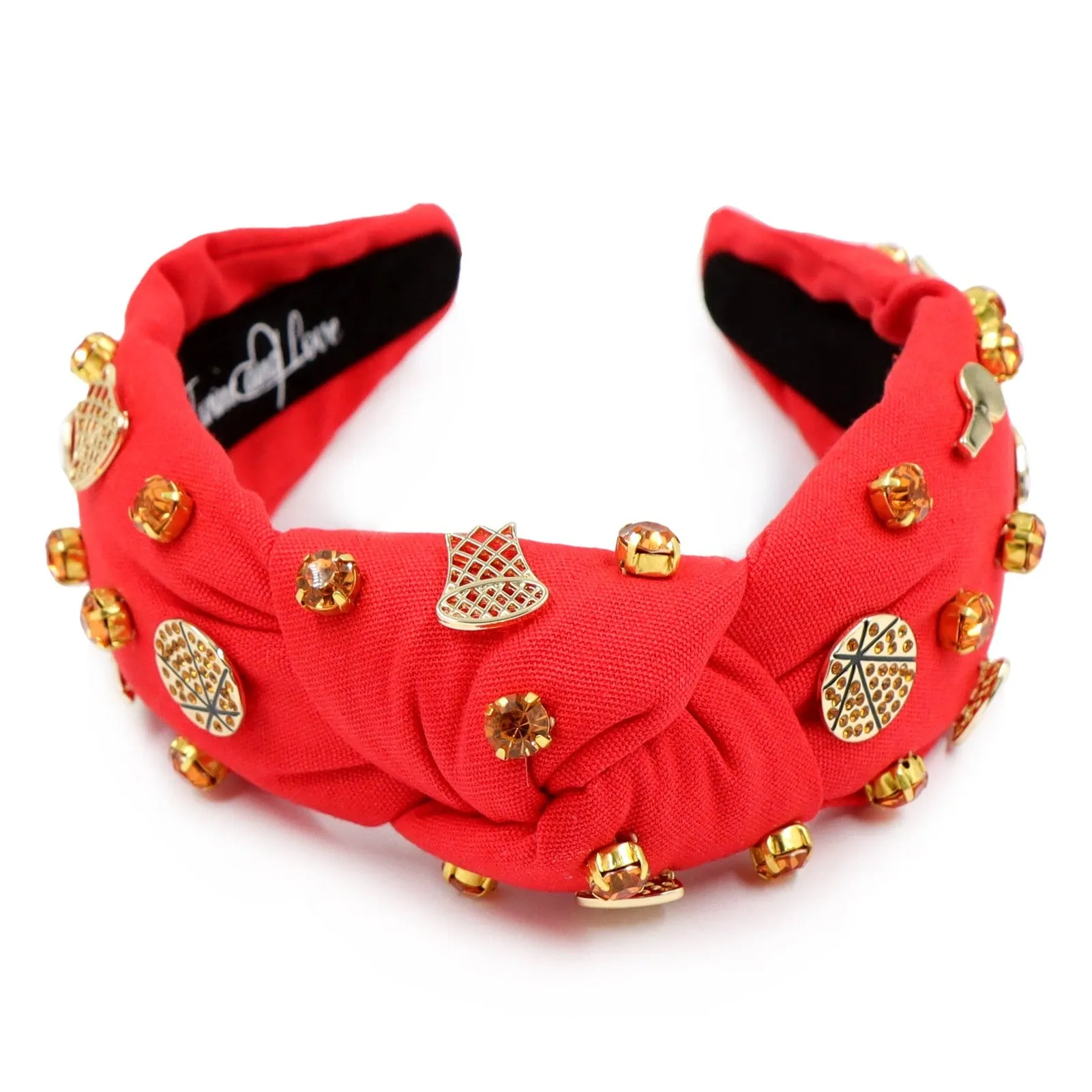 Hand Sewn Red Basketball Jeweled Knot Headband