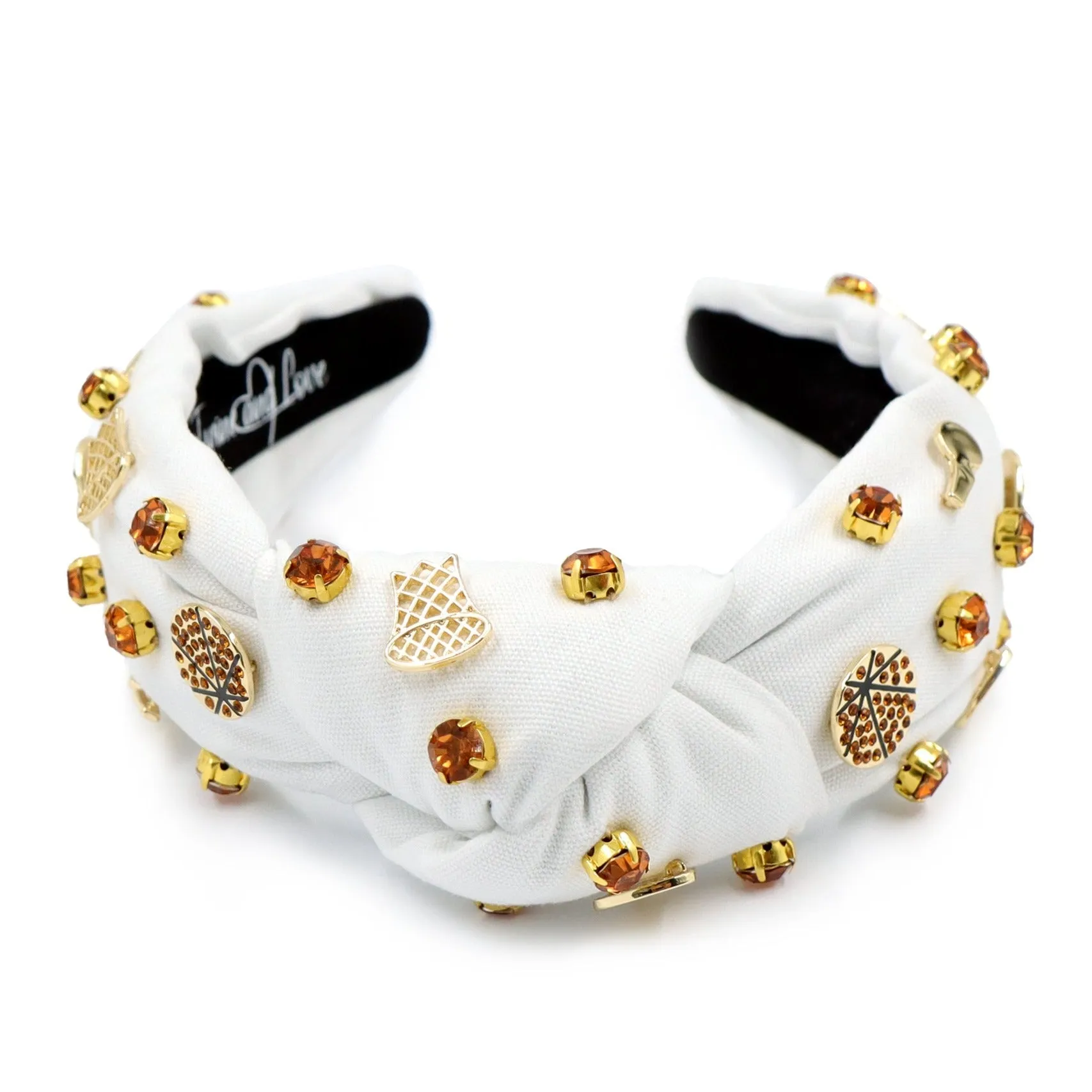 Hand Sewn White Basketball Jeweled Knot Headband