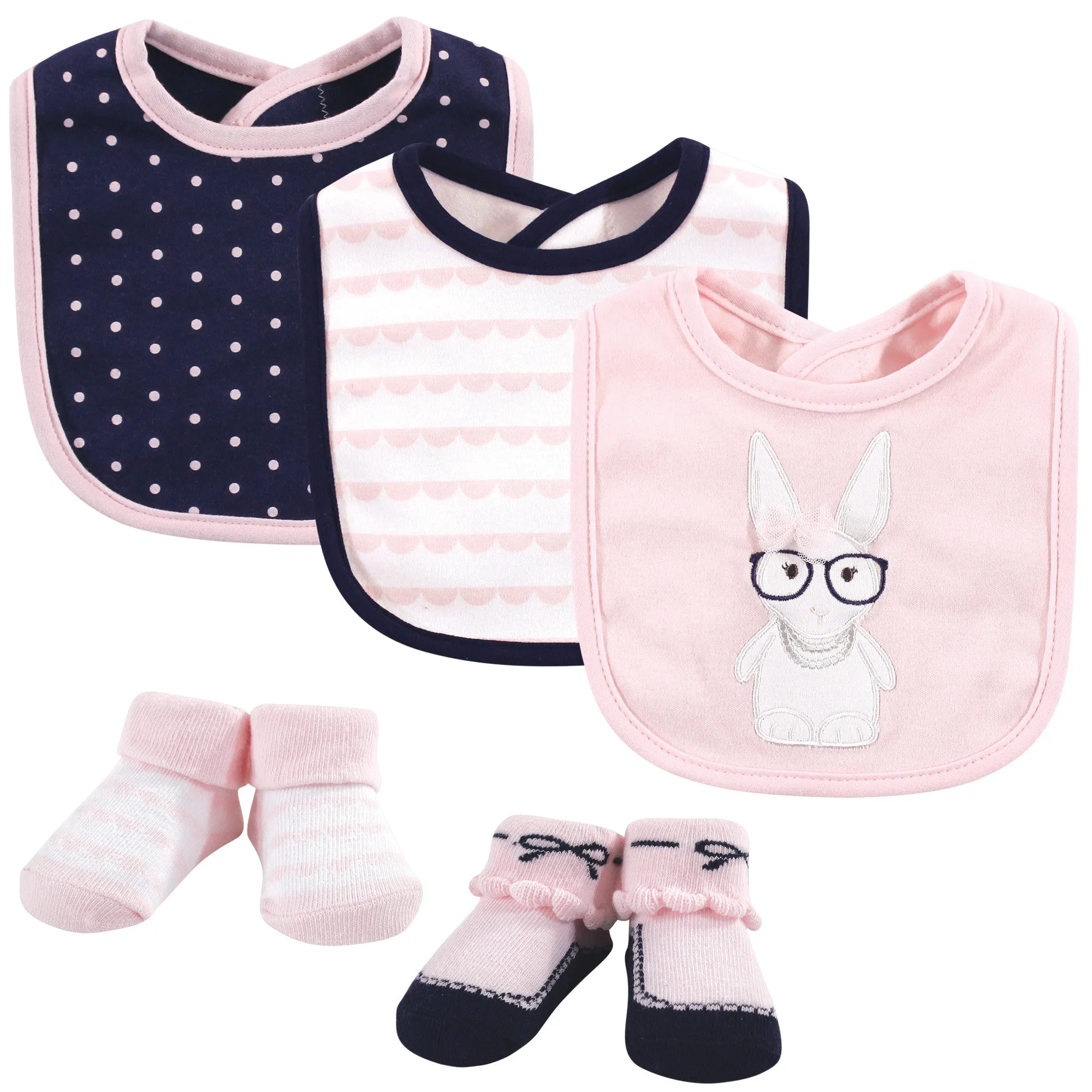 Hudson Baby Cotton Bib and Sock Set, Hip Bunny