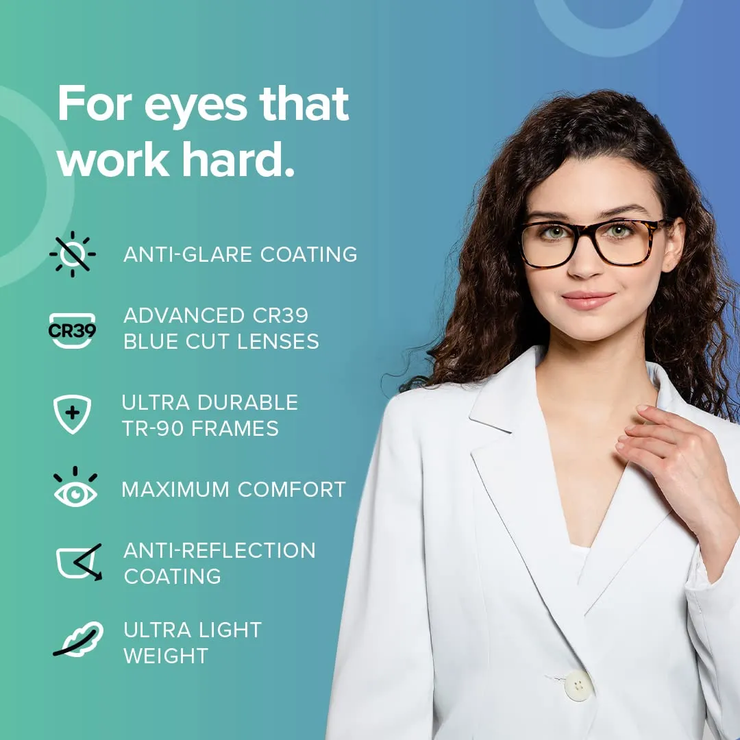 Intellilens | Zero Power Blue Cut Computer Glasses | Anti Glare, Lightweight & Blocks Harmful Rays | UV Protection Specs | For Men & Women | Blue | Round | Medium