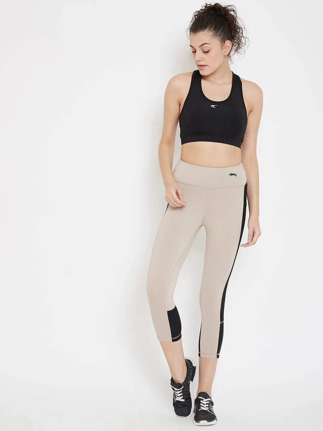 JUMP USA Women Beige & Black Active Wear Tights