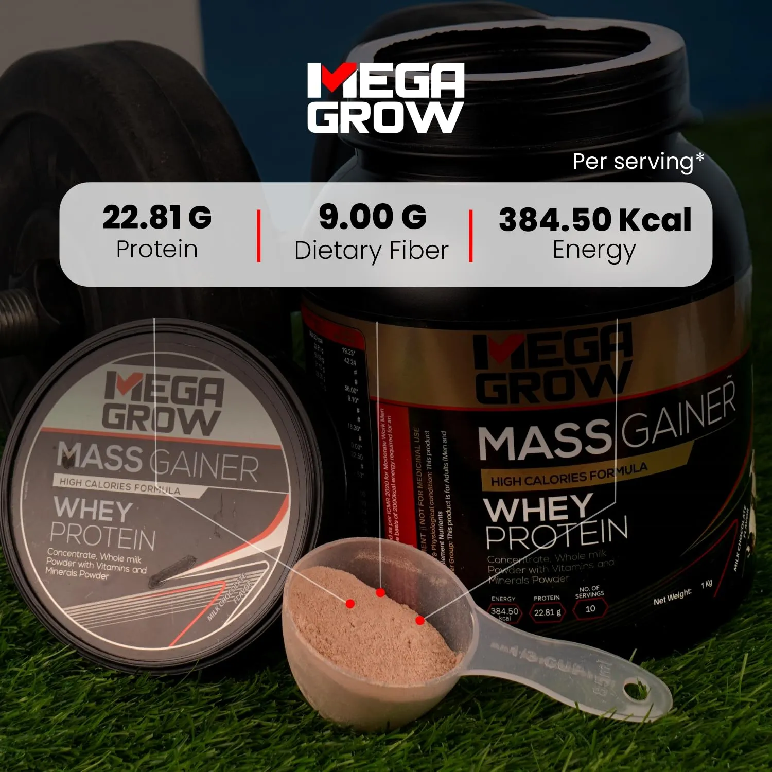 Megagrow Mass Gainer with Shaker 1kg, Milk Chocolate High Calorie Protein Powder for Weight Gain/Muscle Building & Growth|Bulking Supplement Powder|Weight Gainer Shakes for Women & Men - 10 Servings