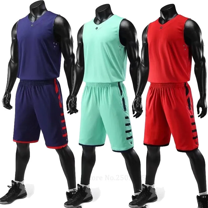 Men's Women's Basketball Jerseys Uniforms Set blank breathable dry quick basketball shirts shorts suits Set