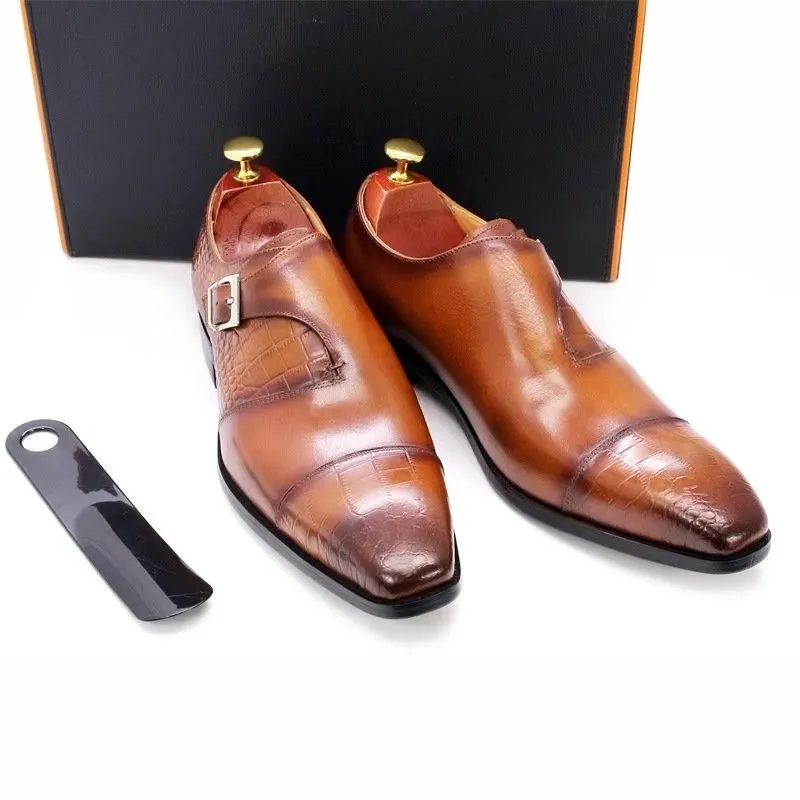 Modish CrocLuxe Crocodile Pattern Monkstrap Dress Shoes