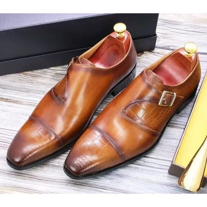 Modish CrocLuxe Crocodile Pattern Monkstrap Dress Shoes