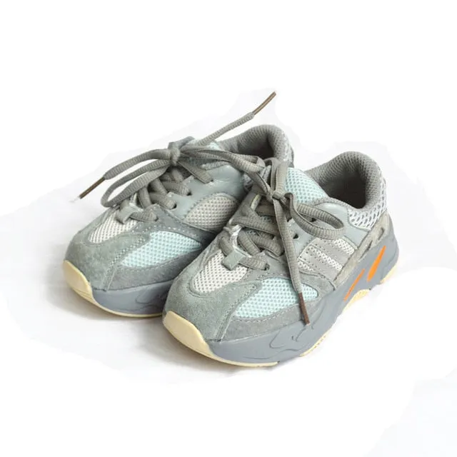 MOF Kids light gray textured strap & lace up sneakers