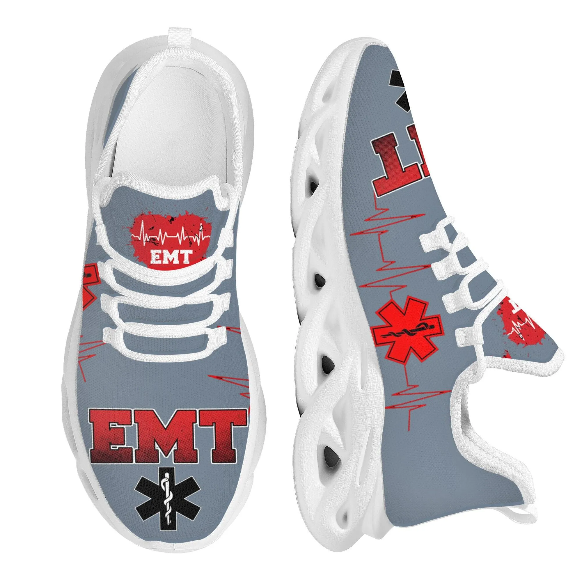 Paramedic EMT EMS Pattern Mesh Grey Sneakers for Women Breathable Footwear