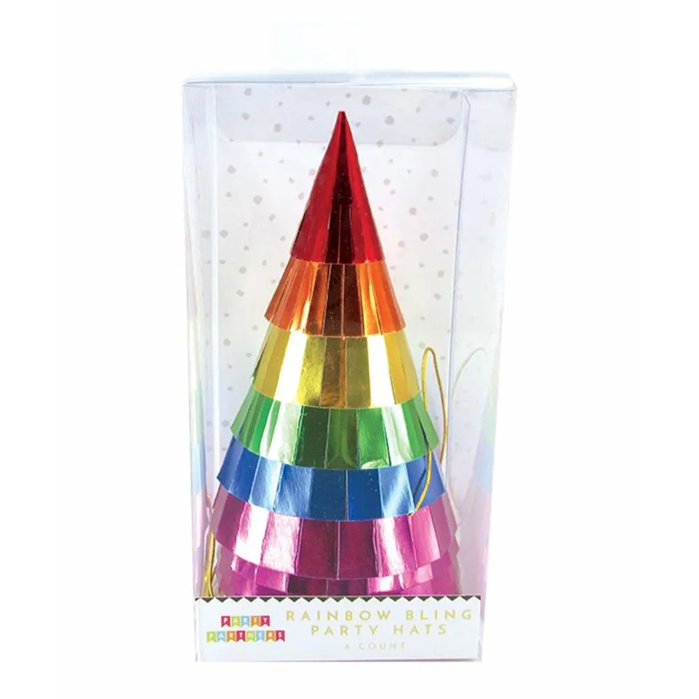 Party Partners Rainbow Foil Bling Party Hats 6pk