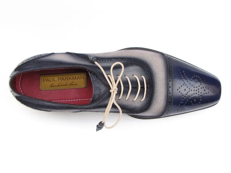 Paul Parkman Captoe Oxfords- Navy/Beige Hand-Painted Suede Upper And Leather Sole