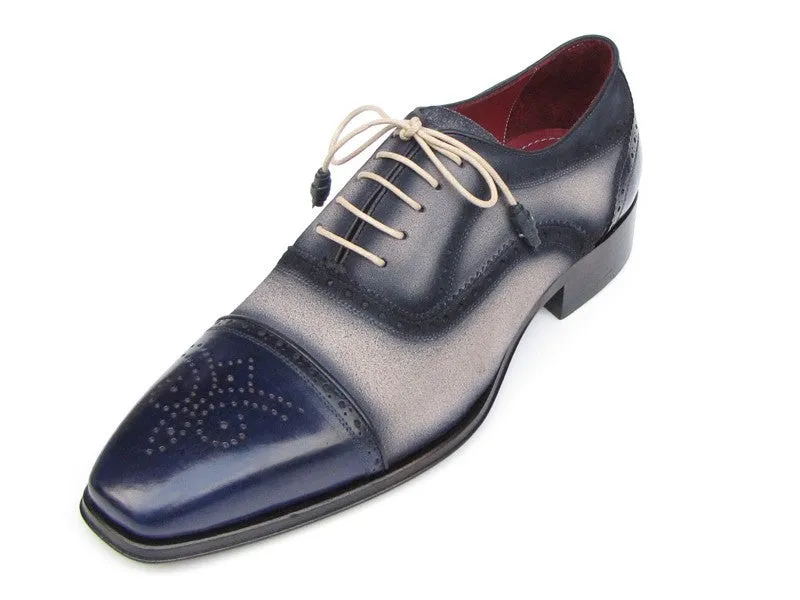 Paul Parkman Captoe Oxfords- Navy/Beige Hand-Painted Suede Upper And Leather Sole